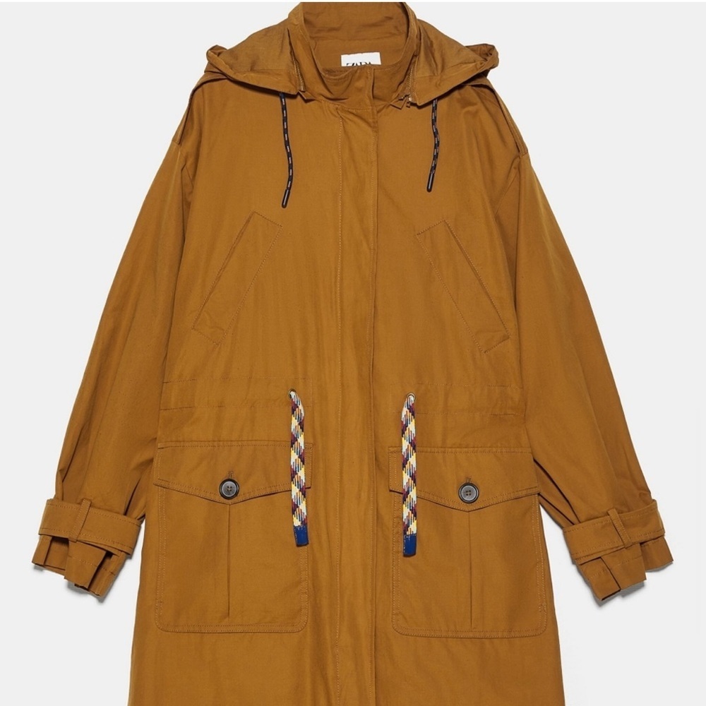 🧡 Cotton Blend Contrast Drawstring Hooded Jacket - Picture 2 of 11
